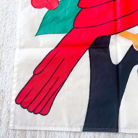 Large Garden Flag Cardinal Bird Tree Berries Red White Black 28x40 Vintage - Picture 2 of 7